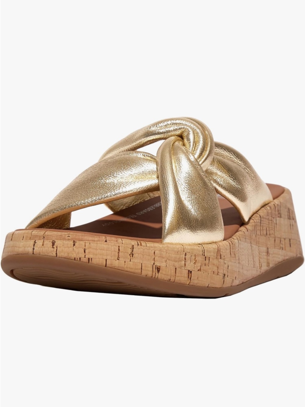 Fitflop F-Mode Leather Twist Platino Gold Cork Slide Sandal Size 6